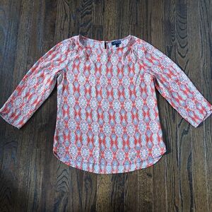 The Limited Women’s XS Burnt Orange Blue/Tan Paisley 3/4 Sleeve Boat Neck Blouse